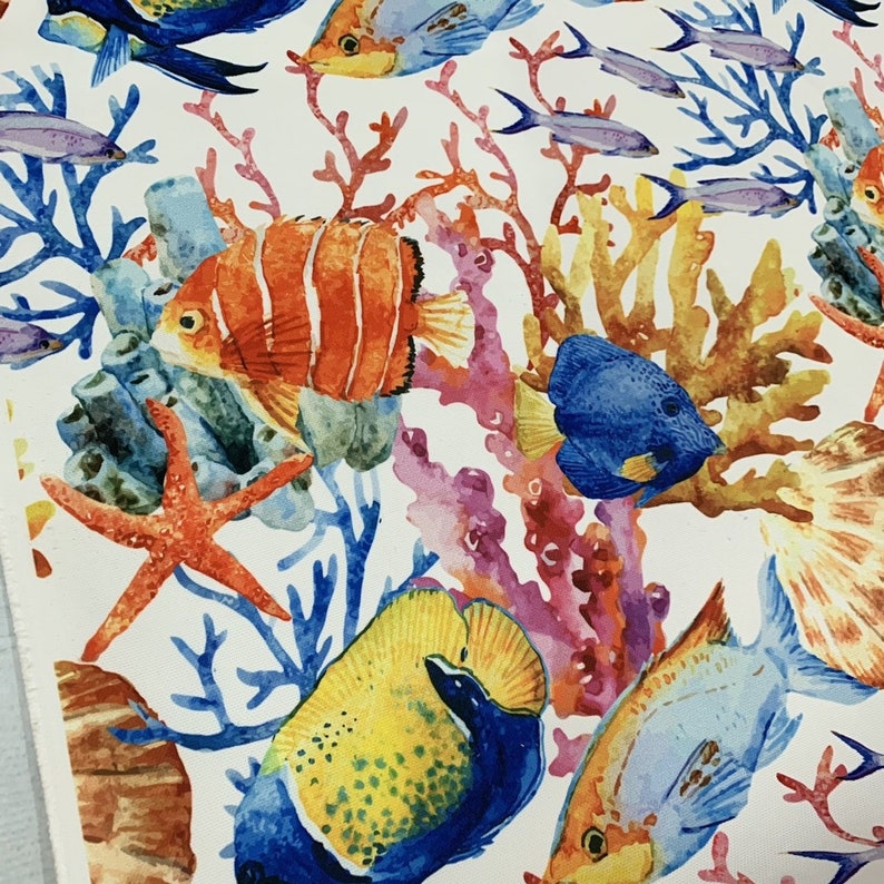 Tropical Fish Fabric, Ocean Animal Fabric, Nautical Upholstery Fabric