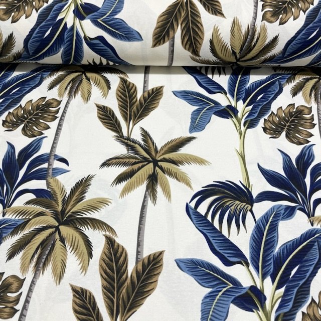 Palm Tree Fabric, Tropical Leaves Fabric, Blue Upholstery Curtain Fabric