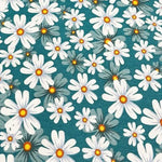 Teal Floral Fabric, White Daisy Fabric, Flower Upholstery Fabric