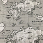 World Map Fabric, Grey Upholstery Fabric
