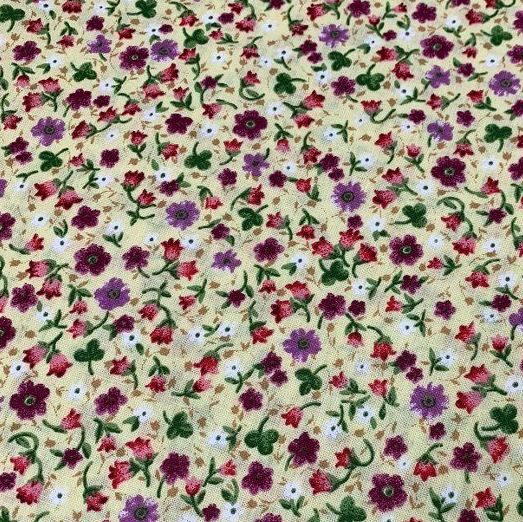 Yellow Floral Cotton Fabric, Small Flower Print Fabric, Dress Fabric