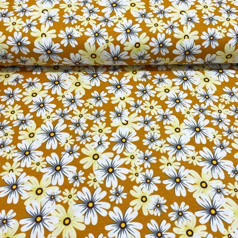 Teal Floral Fabric, White Daisy Fabric, Flower Upholstery Fabric
