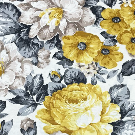 Shabby Chic Rose Fabric, Yellow Flower Fabric, Grey Floral Upholstery Fabric